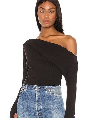Free People Black Long Sleeve Scoop Neck Top